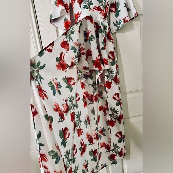 J for Justify Maxi Dress Shorts Romper Size M White Floral Romantic Bell Sleeve - Picture 5 of 8